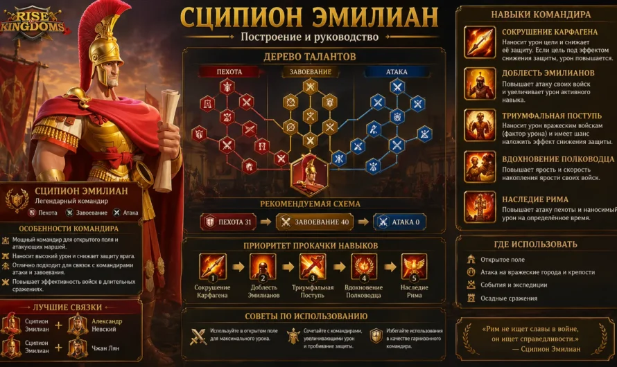Дерево талантов Сципиона Эмилиана: построение и руководство в игре Rise of Kingdoms