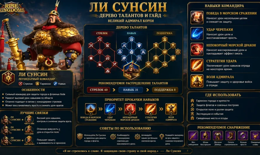 Дерево талантов и гайд на Ли Сунсина в Rise of Kingdoms (2026)