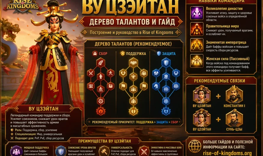 Дерево талантов и гайд на Ву Цзэйтан в Rise of Kingdoms (2026)