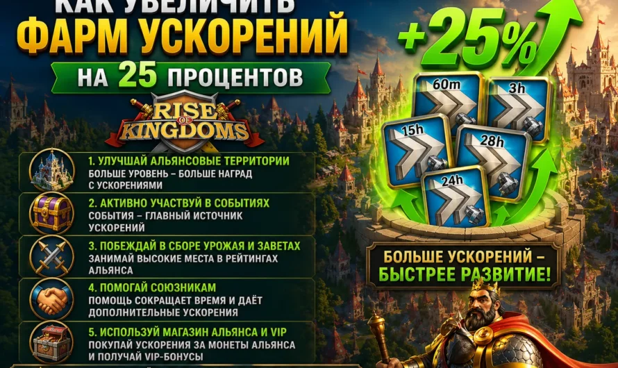 Как увеличить фарм ускорений на 25 процентов в Rise of Kingdoms