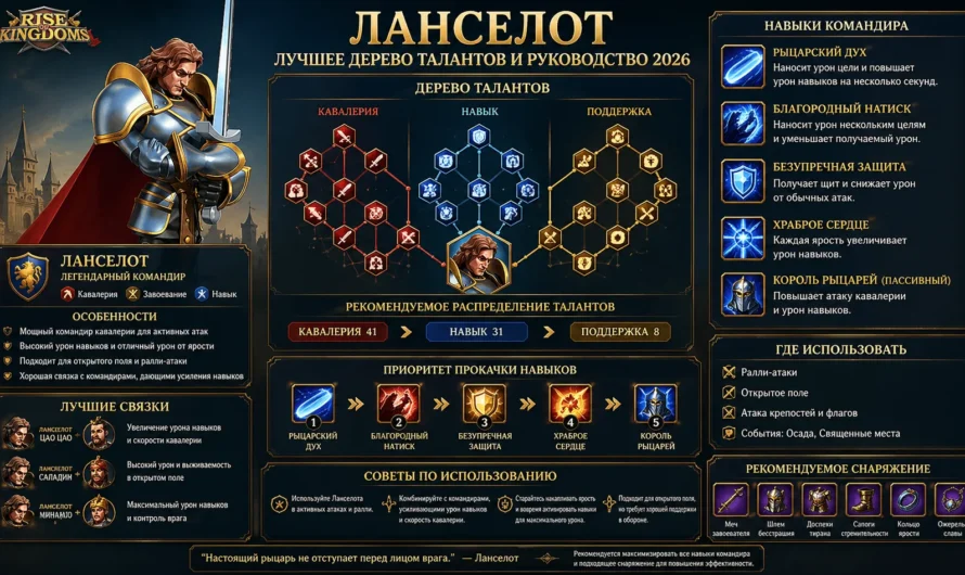 Лучшее дерево талантов Ланселота и руководство по игре Rise of Kingdoms 2026
