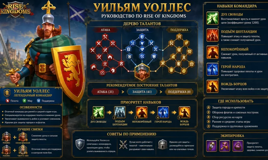 Создание дерева талантов Уильяма Уоллеса и руководство по Rise of Kingdoms