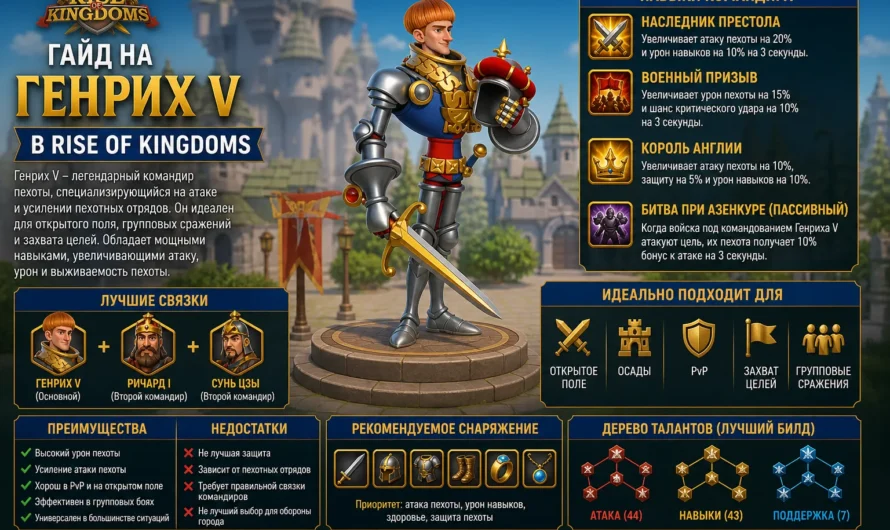 Генрих V в Rise of Kingdoms: лучший билд и дерево талантов