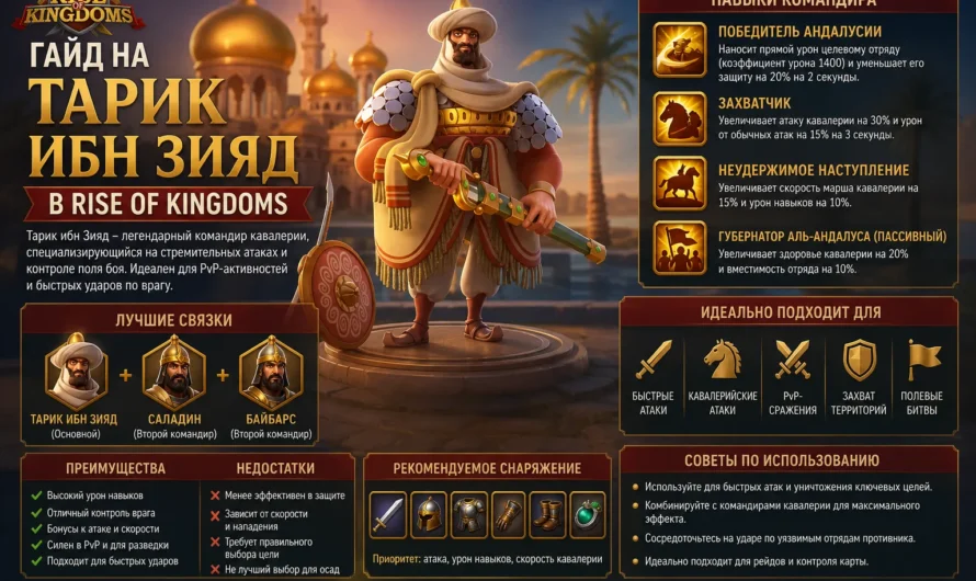 Тарик ибн Зияд в Rise of Kingdoms: дерево талантов, билд и полный гайд
